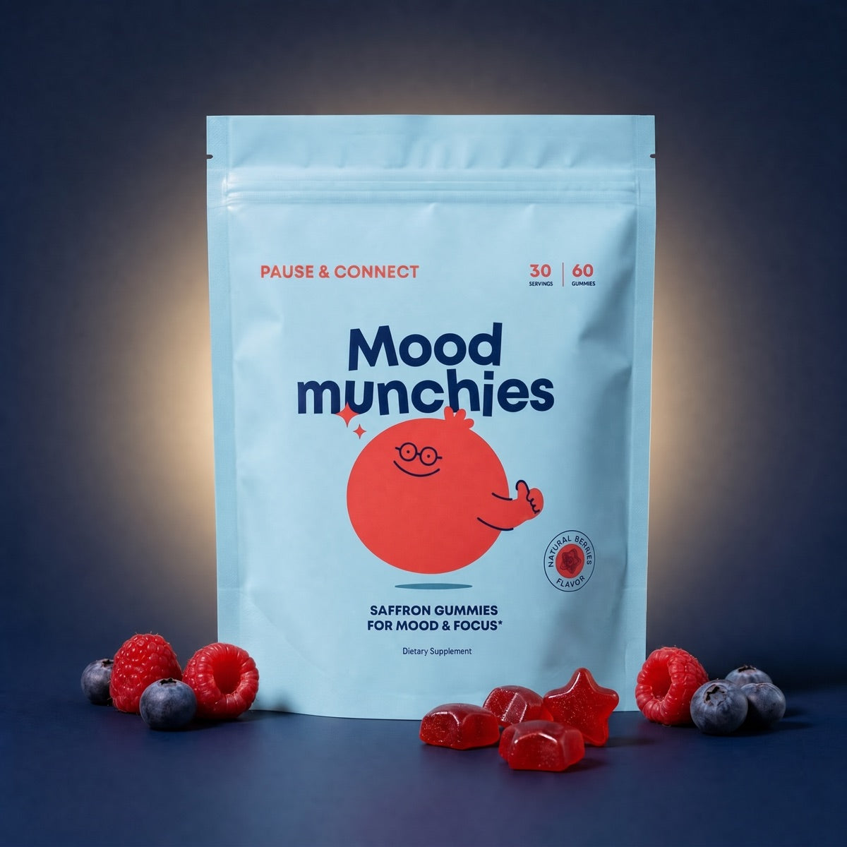 Pause & Connect Mood Munchies pouch — premium studio shot